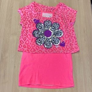 Justice Girls 10 Pink Sequined Flower Shirt Set